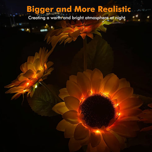 Solar Sunflower Lights, 800mA Solar Garden Light with Real Looking Flowers for Outdoor Waterproof Stake Lights (2 Pack)