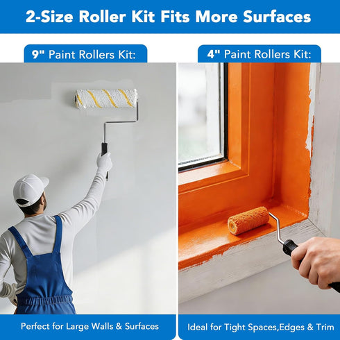 36PCS 4-Section 9''& 4''Roller SOUTHGATE Paint Roller Kit with Pole, Trays, Heavy-Duty Frames, Microfiber Paint