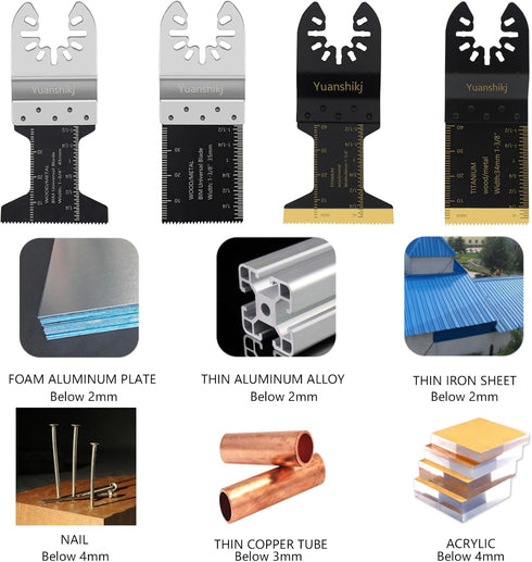 Yuanshikj 30PCS Mix Metal Wood Plastics Universal Oscillating Multitool Saw Blades, Professional Quick Release Kits