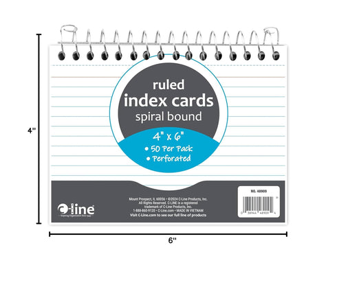 C-Line 4 6 50/PK (48909) x Spiral Bound Index Card Notebook, Ruled