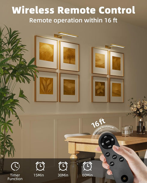 4800mAh 16in Dimmable 3 EZVALO Picture Light for Wall, Rechargeable Wireless Remote, Magnetic LED Art Display Light