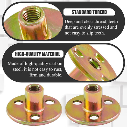 12pcs Round Base T-Nut, 3/8"-16 Carbon Steel Iron Plate Nut, Screw-in T Nuts for Furniture Hardware Accessories