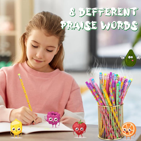 Leinuosen Scented Pencils, 96 Pieces, Colorful Smelly Pencils with Eraser, Cute Fruit Designs for Kids