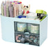 Desk Organizer with Drawer, Pen Organizer for Desk, Small Pencil Holder with 2 Drawers + 4 Compartments (Blue)