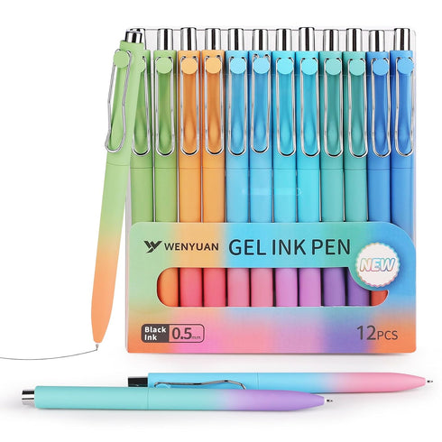 WY WENYUAN Gel Pens, 12 Pcs Black Ink Fine Point Smooth Writing Pens, Pastel Pens for Journaling Note Taking