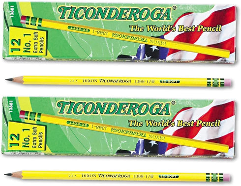 Ticonderoga Yellow Pencil, No.1 Extra Soft Lead, Dozen DIX13881 (2-Pack)