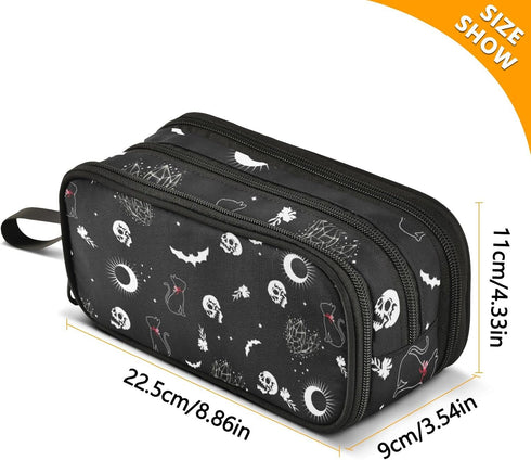 XUWU Skull Cat Moon Goth Large Capacity Pencil Case, 3 Compartments Big Storage Makeup Pouch, Desk Organizer for School