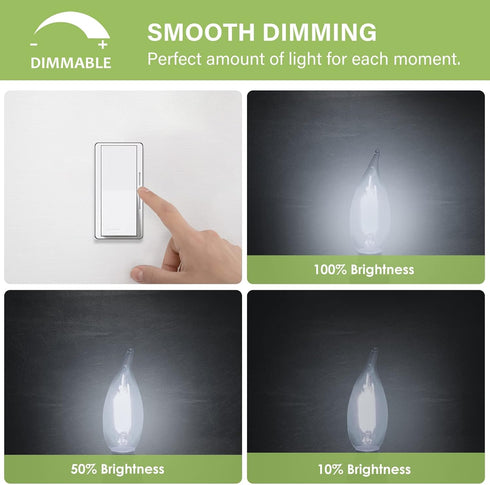 Bulbs Dimmable, E12 40W CA10 5000K 24 Pack Sigalux Candelabra LED Chandelier Flame Tip Candle Light, Daylight