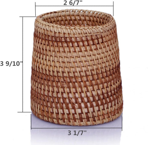 Handmade Rattan Pencil Holder, Cone Makeup Brush Holder, 7 Inch Table Décor Organizer for Stationery and Flowers
