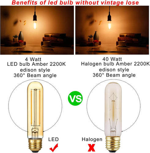 Dimmable E26 Bulb 4W Bulb 40 AC120V Bulb 2200K 250lm T10 Bulb E26 Bulbs 6Pack LiteHistory LED Equal Edison Watt Tubular