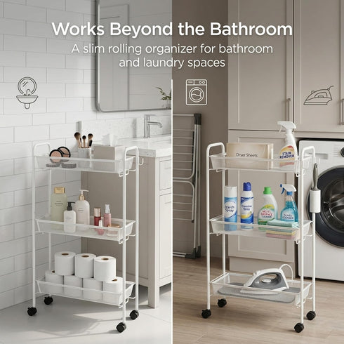 Generic 3-Tier Slim Storage Cart Rolling Utility Organizer for Narrow Spaces, Mobile Wire Mesh Shelving Unit