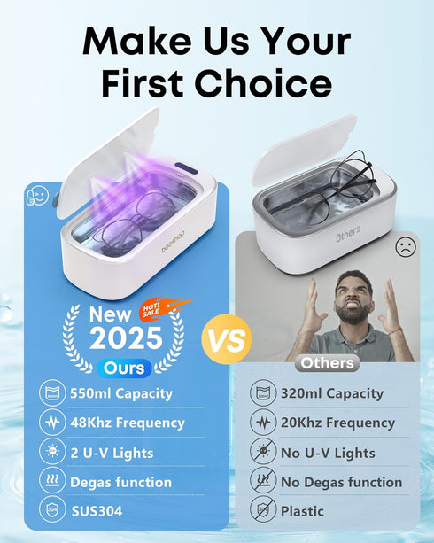 48kHz 19oz 304 30W BEESHOP Ultrasonic Jewelry Cleaner, Dual Modes with Degas Function, for Jewelry, Glasses, Rings