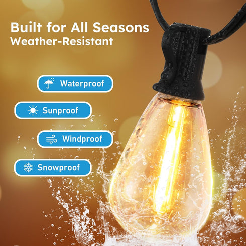 S11 50FT, 16 Bulbs 2700K Dimmable GvvooHome LED Outdoor String Lights Shatterproof & Waterproof Patio Lights