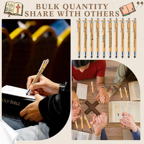 Jetec 100 Pcs Inspirational Bible Verse Bamboo Pens, Wooden Retractable Ballpoint Pens with Stylus for Gifts