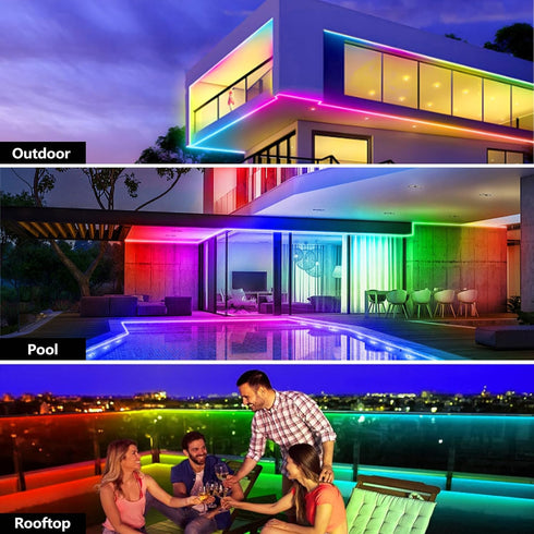 50FT Waterproof,IP68 Outdoor LED Strip Light Outside RGB+IC Light Strip with App/Remote Control,Chase Mode,Music Sync