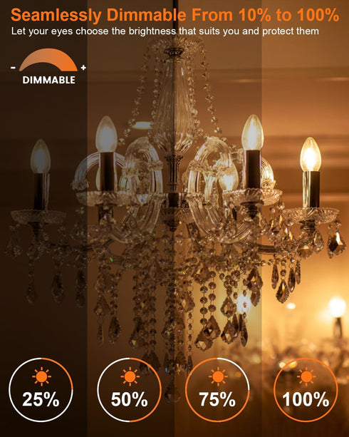 MEQIQTEK E12 60 Bulbs, Bulbs 2500K, 500 Dimmable B10 Bulbs (12 Pack) Watt Incandescent Candle Light Chandelier Light