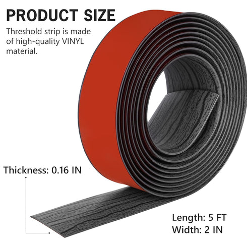 5Ft Floor Transition Strip, Self Adhesive Vinyl Cover for Laminate Floor Gaps, Gray