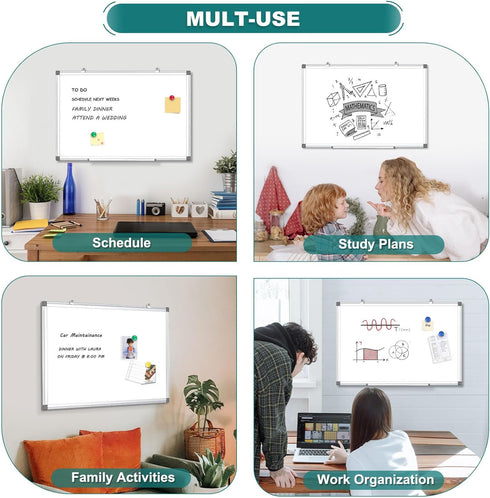 Double Sided Magnetic White Board, 36"x24" Dry Erase Whiteboard with Aluminum Frame for School Office