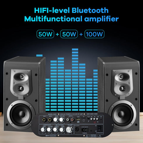 Hosyond D800 2.1 50W2 100W Bluetooth Receiver Amplifier Channel + Subwoofer, Hi-Res Audio Class D Amp with USB/AUX/USB