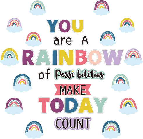 Motivational Rainbow Bulletin Board Cutouts, Happy Sunshine Day Inspirational Classroom Decoration for Wall Decor
