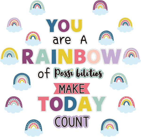 Motivational Rainbow Bulletin Board Cutouts, Happy Sunshine Day Inspirational Classroom Decoration for Wall Decor