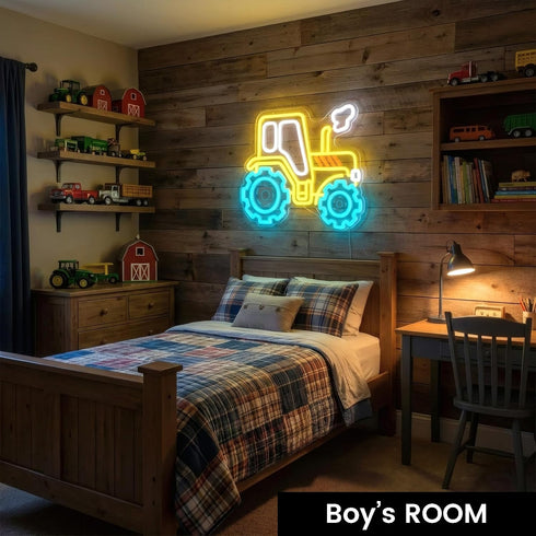 Generic Dimmable Tractor Neon Sign Wall Decor, Cartoon Farm LED Wall Light, USB Powered Neon Lamp, Boys Bedroom