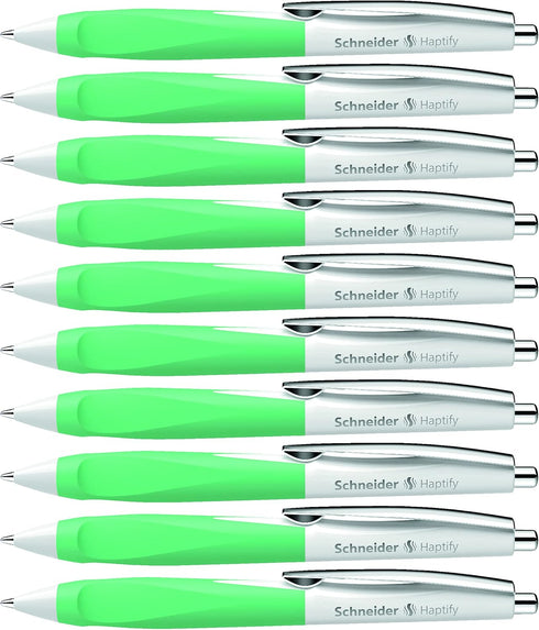 Schneider Haptify Ballpoint Pen - M (Medium), Refillable, Retractable, White-Mint Barrel, Box of 10 Pens