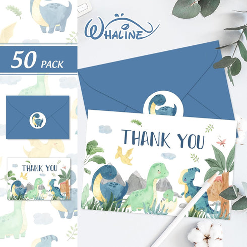 50 Pack 4 6 Inch Whaline Dinosaur Thank You Cards Boxed Watercolor Greeting Cards with Envelopes Stickers Blank Note