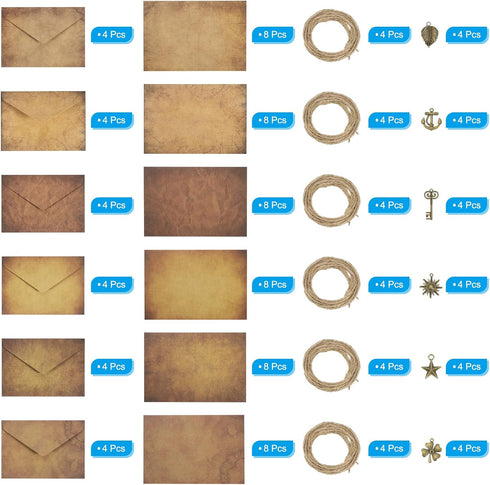 PATIKIL Vintage Gift Card Envelopes Set - 24 Set 150 G V Flap Christmas Card Envelope with Accessories