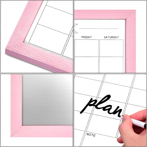 Dry Erase Monthly Calendar Board, Magnetic Whiteboard for Wall, Office/School/Home, Solid Wood Pink Frame Hanging Board