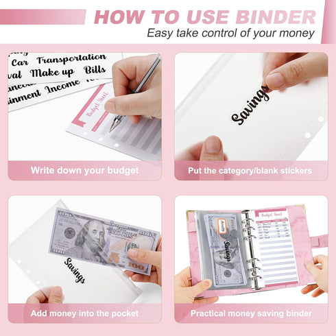 Onlyesh Budget Binder, 28Pcs Cash Envelopes for Budgeting, Marble 6-Ring Money Saving Binder (Pink)