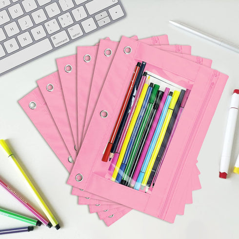 YoeeJob Pencil Pouch for 3 Ring Binder, Zipper Binder Pencil Pouches Bulk, Pale Pink, 24 Packs