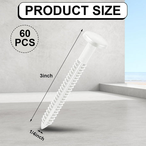 Blulu 60 3 Inch Pcs Vinyl Shutter Fastener Window Panel Peg Lok Pin Pegs Screws Shutter Spikes Anchor (White)
