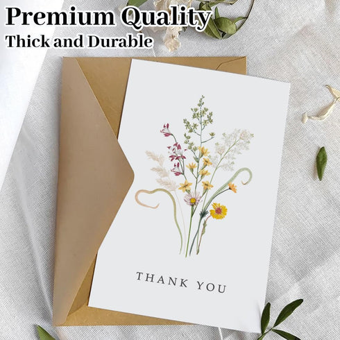 Rtisaeu 96 Pack 4 6 Inch Floral Thank You Cards with Envelopes, Wildflower Thank You Notes with Kraft Envelopes