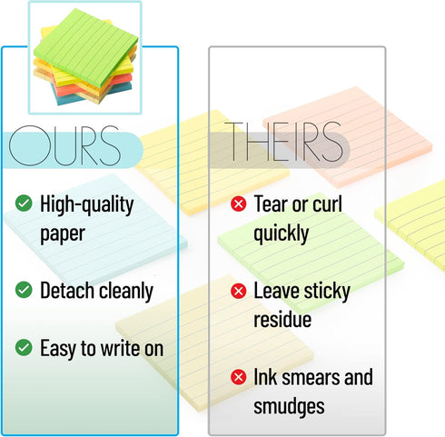 Mr. Pen Lined Sticky Notes 3x3, 6 Pads, 45 Sheets/Pad, Pastel Colors, Sticky Note Pads