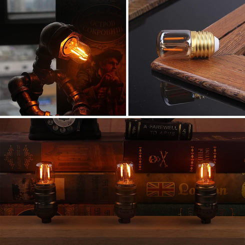 E26 LED Amber Night Light Bulbs 1W, T28 Mini Edison Tube Lamp, 2200K Warm, 10W Incandescent Equivalent