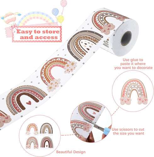 Zonon Rainbows Bulletin Board Border, 36 ft Boho Rolled Border Trim for Classroom Decor, Bulletin Board Walls