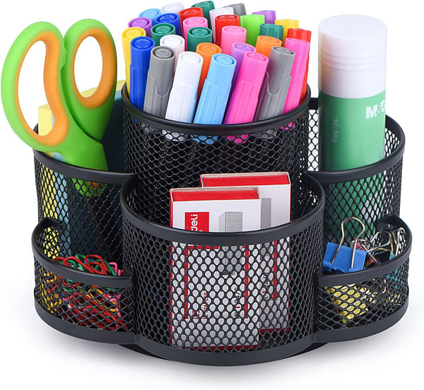 Pen Holder for Desk, Rotating Pencil Holder, Black Cup Organizer for Office