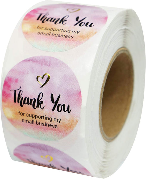 Thank You Stickers for Small Business – Watercolor Gold Foil Design – 1.5" Round, 400 Waterproof Labels/Roll – Modern