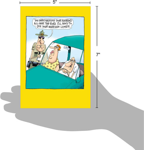 NobleWorks Funny Anniversary Card with Envelope, Cartoon Marriage Humor for Spouse - Nagging Wife C6367ANG