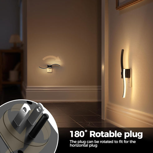 2 Pack, Dimmable 1W 3000K Briignite Night Lights Plug into Wall Wall Sconce Night Light with Dusk to Dawn Sensor, Night