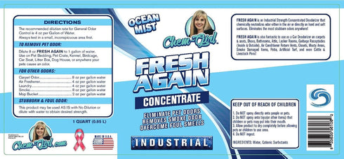 FRESH AGAIN Odor Remover & Deodorizer - Industrial Strength Concentrate for Upholstery, Carpet, Air & Clothes