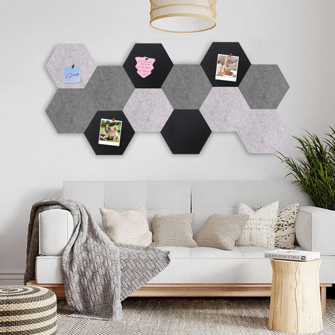 Gute 12 Pcs Self Adhesive Hexagon Felt Bulletin Board Tiles, Wall Decor for Memos Photos Display Cork Board