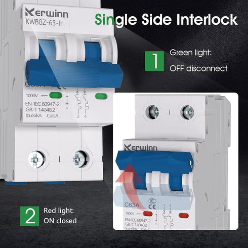 Miniature Circuit Breaker 1000V DC, 2 Pole 16Amp Smart Circuit Breaker for Marine Power Systems