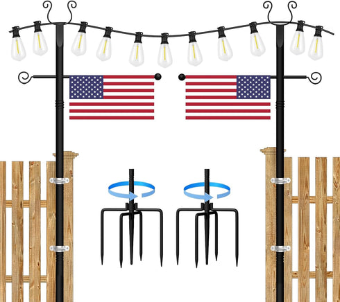 ShineU 2 Pack String Light Poles - 10 Ft Patio Heavy Metal Lighting