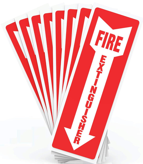 ASSURED SIGNS Fire Extinguisher Safety Sign Sticker, 8 Pack, 4" X 12", Durable Vinyl, Bright Red and White
