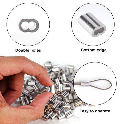 200pcs 1/16" Aluminum Crimping Loop Sleeve, Cable Ferrule Wire Rope Sleeves Loop Sleeve