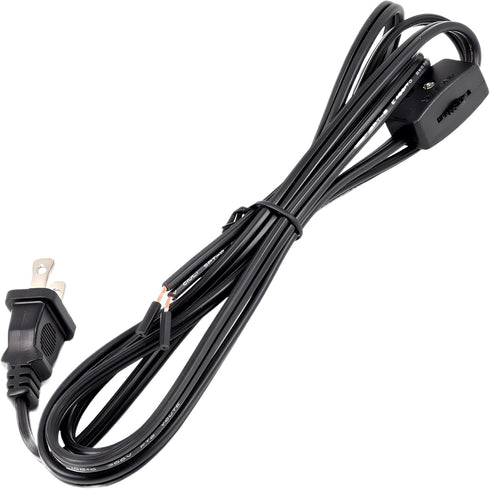 SwitchPrince SPT-2 6ft 18AWG 6A 125V Lamp Cord with Inline Switch and Plug Replacement Wire with Pre-Stripped Ends