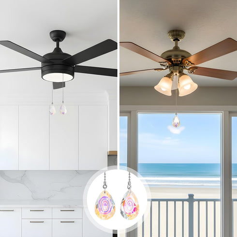 Apojgitn 2 22" Pcs Crystal Ceiling Fan Pull Chain, Decorative Rainbow Crystal Pendants with Ceiling Fan Chain Extender