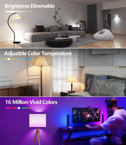 Smart Light Bulbs, 9W A19 E26 800LM, WiFi Bluetooth LED Bulbs, Compatible with Alexa & Google Assistant, 2 Pack